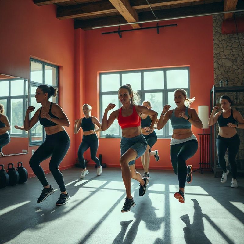 Energičan HIIT sat u koraljno akcentiranoj studijskoj dvorani Alexandrije